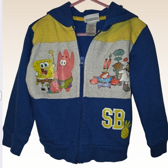 SpongeBob SquarePants Blue and Yellow Kids Hoodie With Spongebob Print 3T - Picture 1 of 2